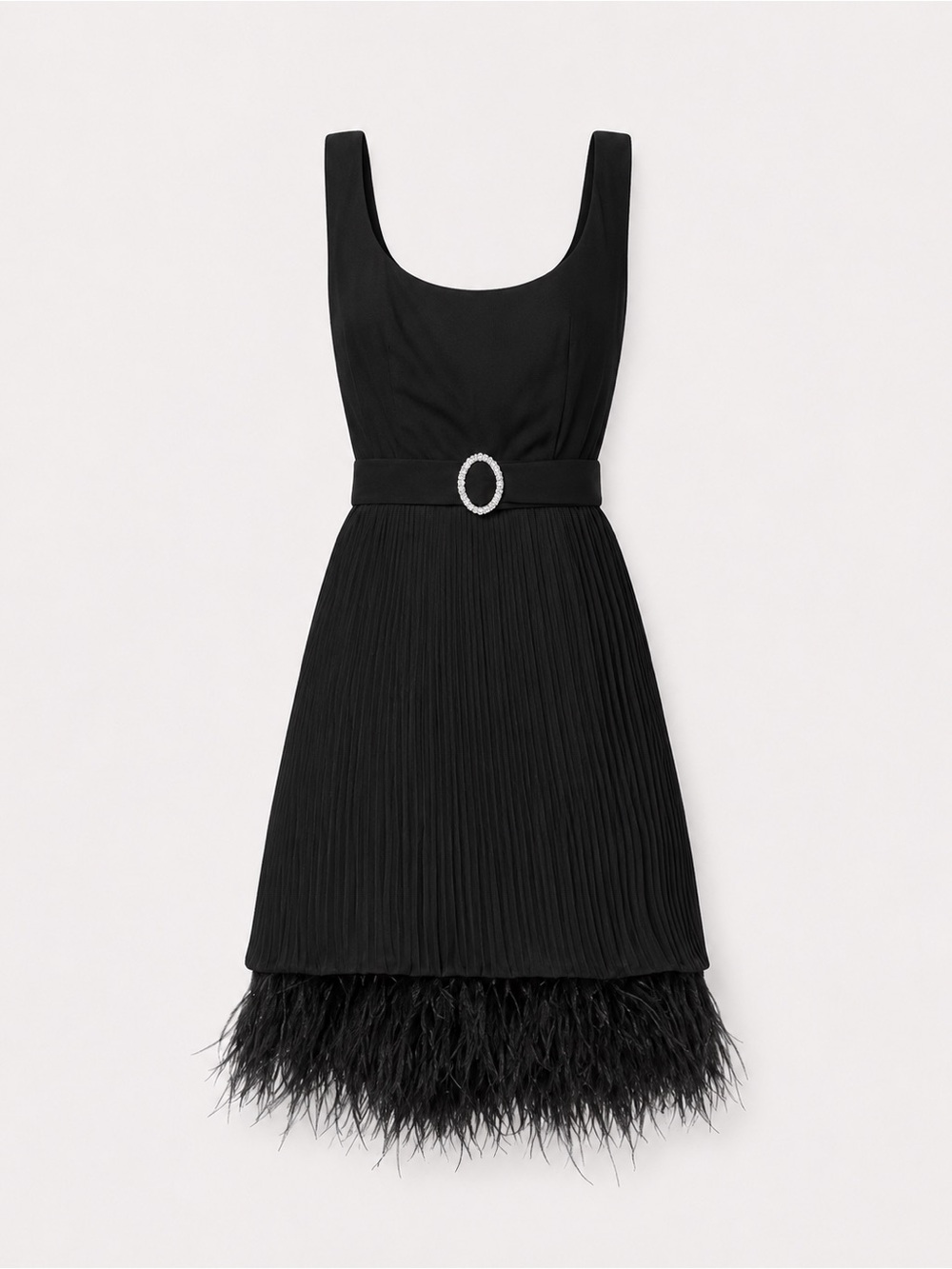 (NWOT) HVN Feather-Trim Belted Dress